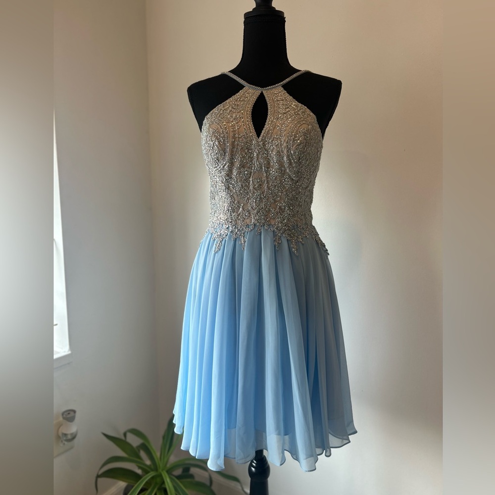 Dave and Johnny Short Beaded Prom Dress